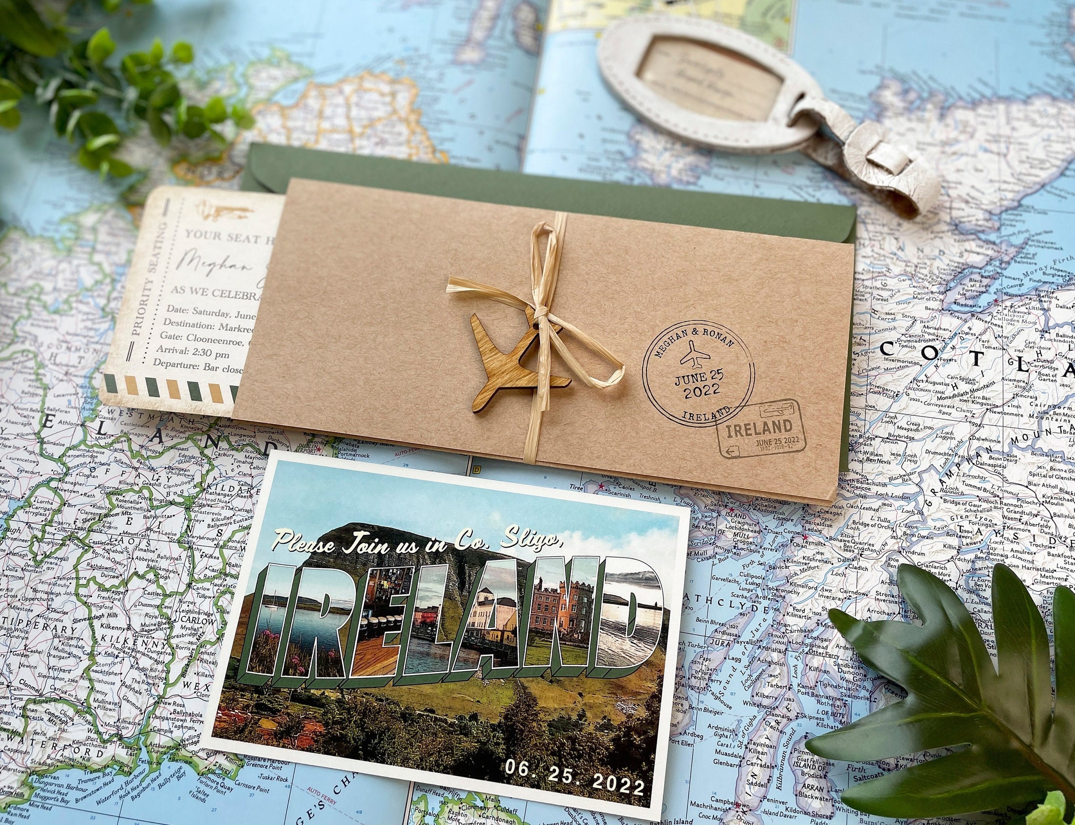 Vintage Travel Boarding Pass Wedding Invitation (Ireland)