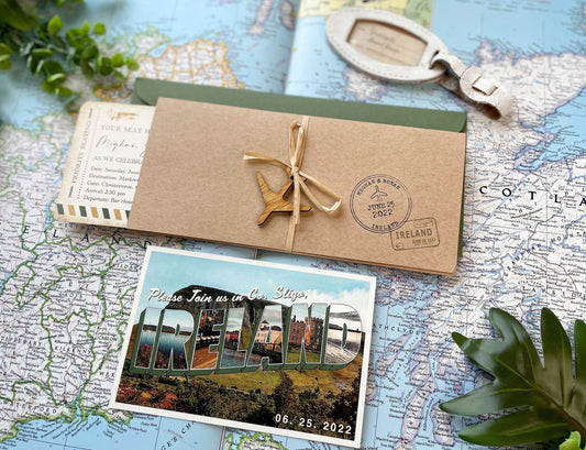 Vintage Travel Boarding Pass Wedding Invitation (Ireland)