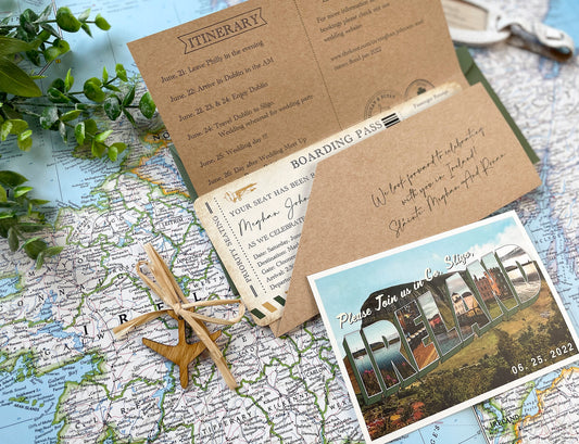 Vintage Travel Boarding Pass Wedding Invitation (Ireland)