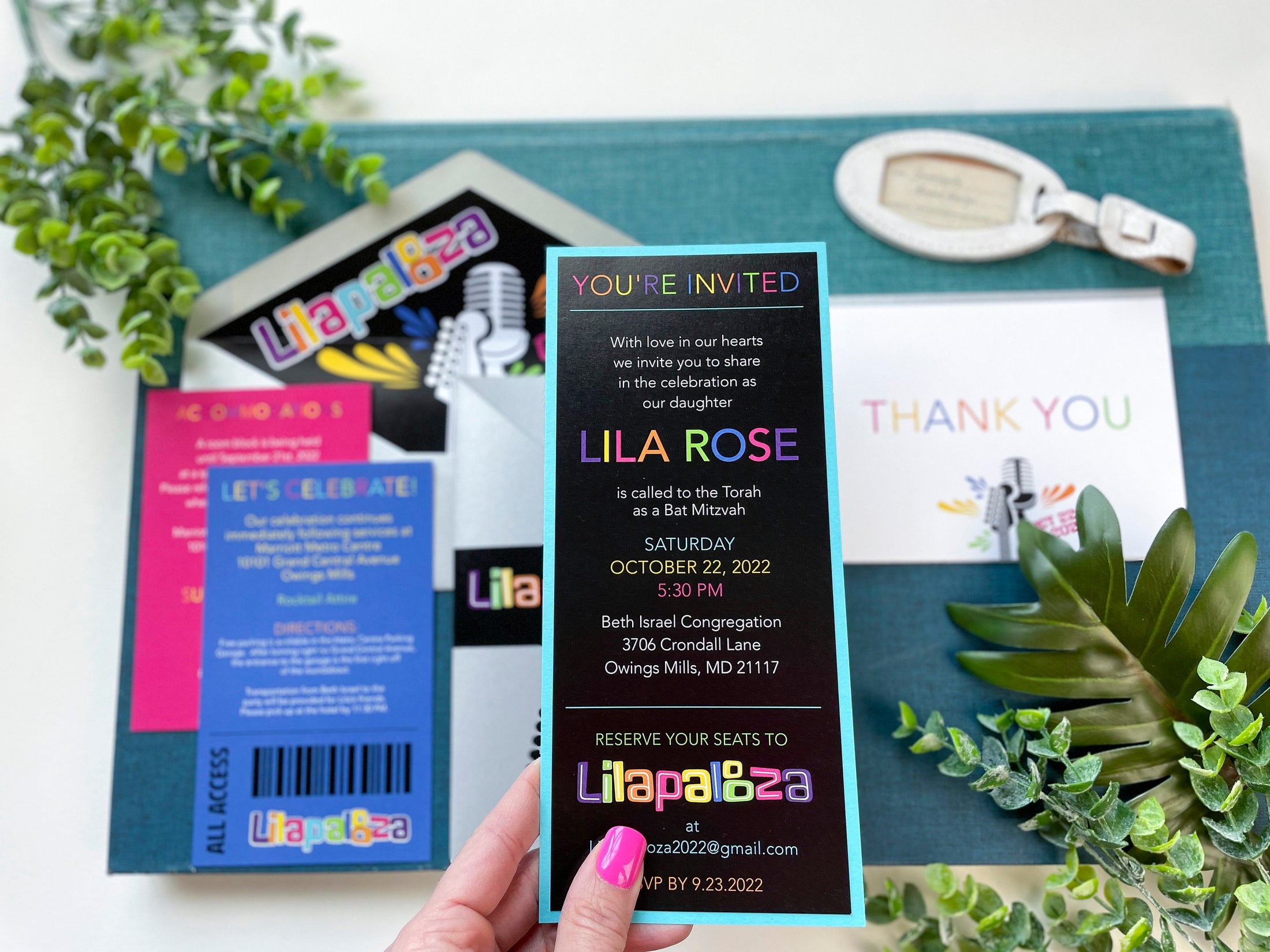 Festival Concert Theme Bat Mitzvah Invitation (Retro Neon Party Theme)