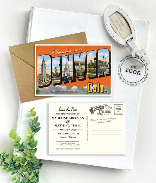 Save the Date - Denver, Colorado - Vintage Large Letter Postcard