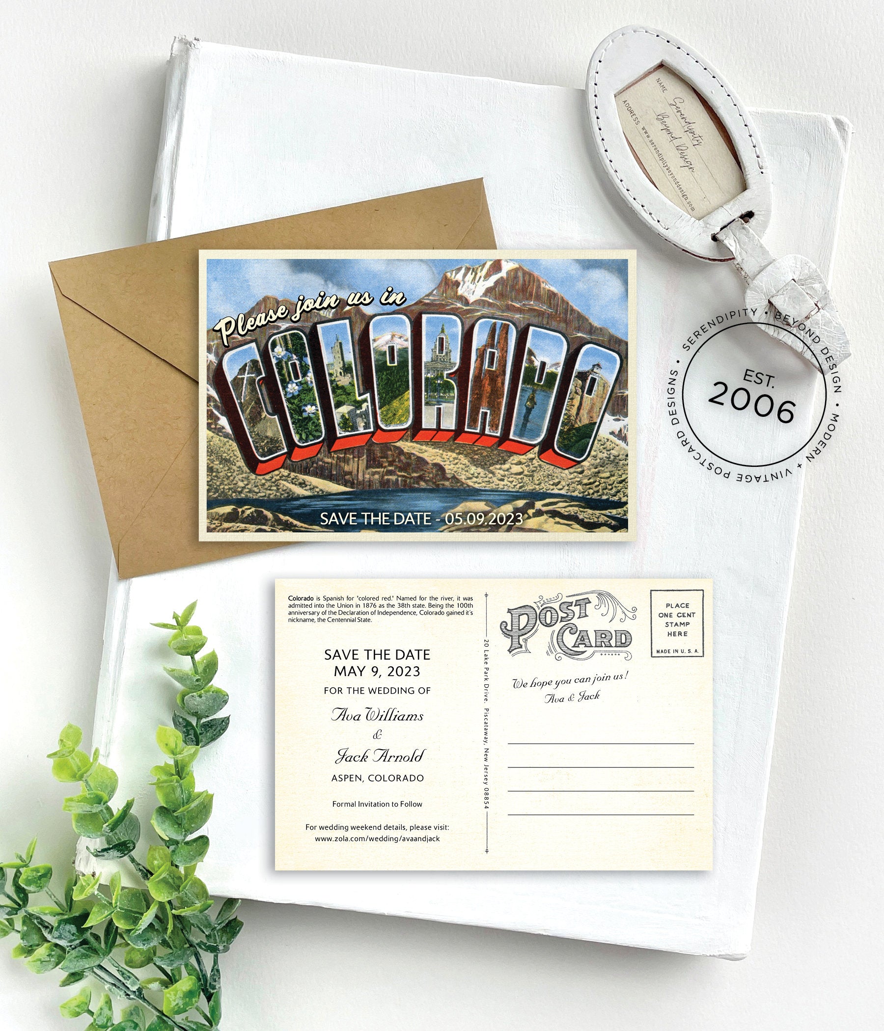 Save the Date - Aspen, Colorado - Vintage Large Letter Postcard