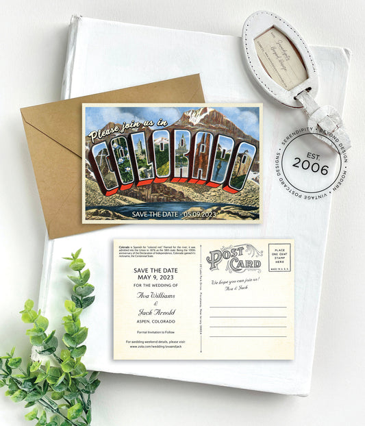 Save the Date - Aspen, Colorado - Vintage Large Letter Postcard