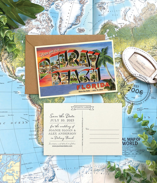 Save the Date - Delray Beach, Florida - Vintage Large Letter Postcard