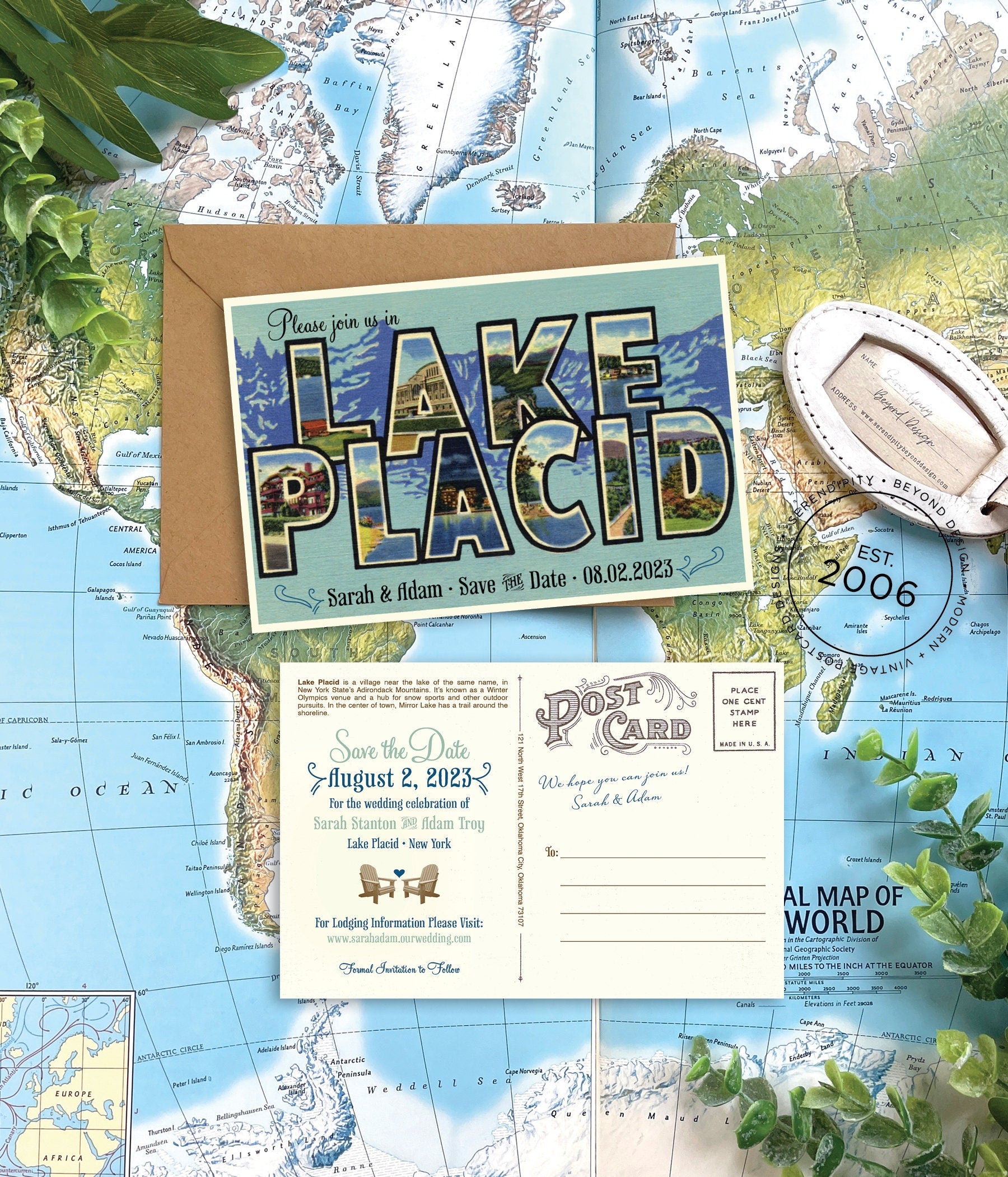 Save the Date - Lake Placid - Vintage Large Letter Postcard