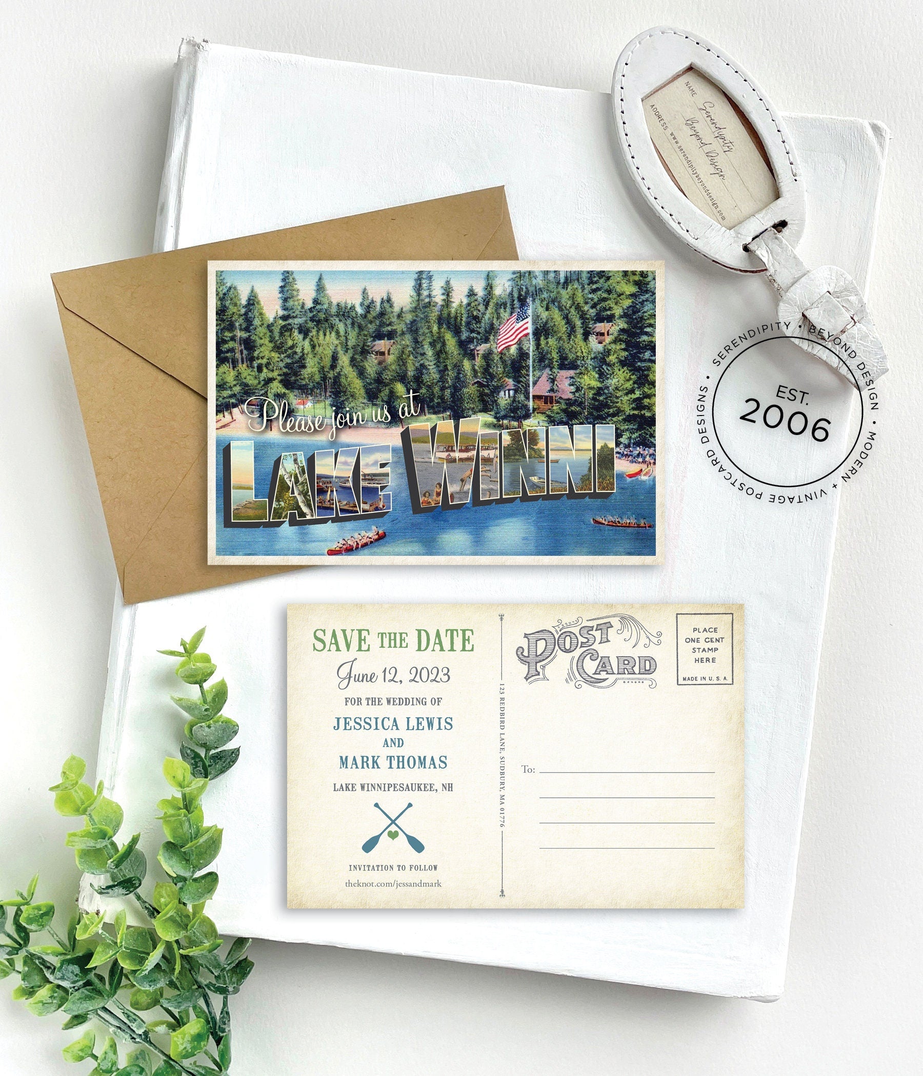 Save the Date -Lake Winnipesaukee, New Hampshire - Vintage Large Letter Postcard
