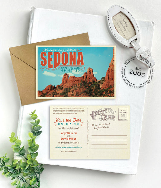 Save the Date - Sedona, Arizona - Vintage Travel Postcard