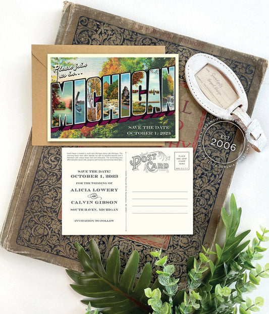 Save the Date - South Haven, Michigan - Vintage Large Letter Postcard