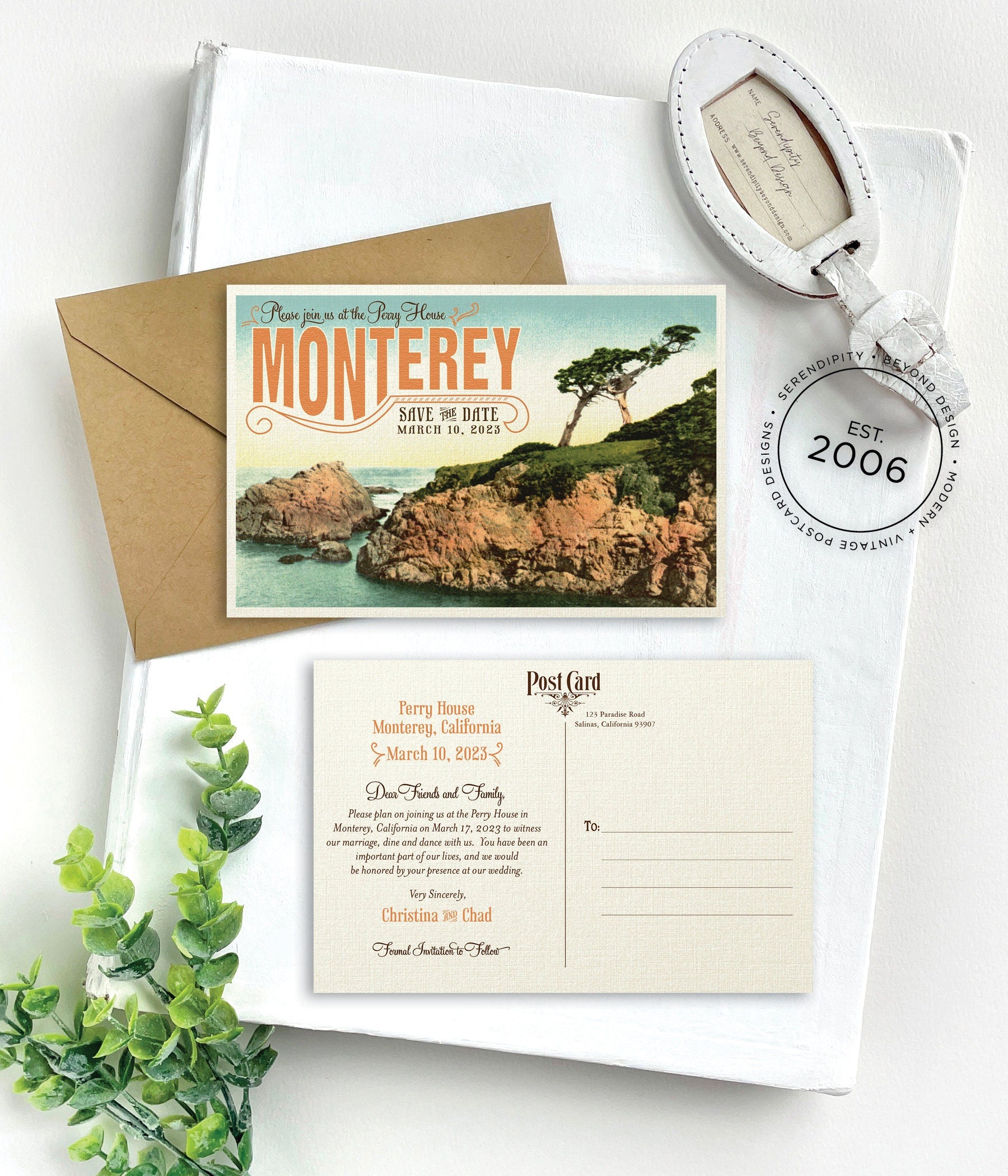 Save the Date- Monterey, California - Vintage Travel Postcard