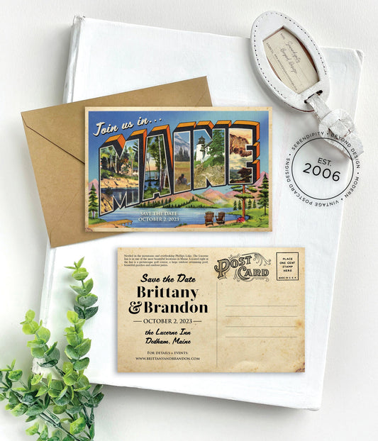 Save the Date - Dedham, Maine - Vintage Large Letter Postcard