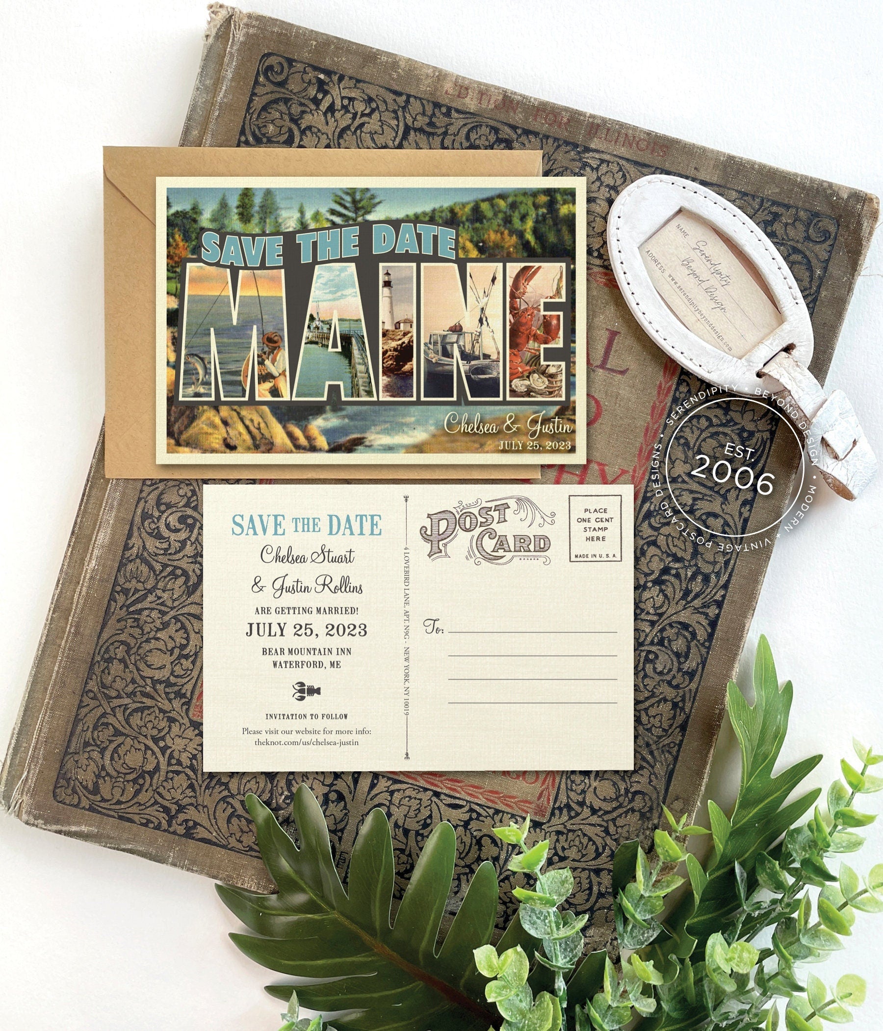 Save the Date - Maine - Vintage Large Letter Postcard