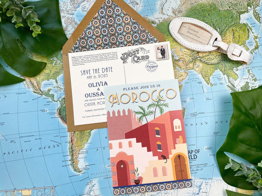 Vintage Travel Poster Save the Date Postcard (Morocco)