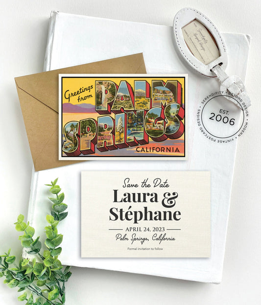 Save the Date - Palm Springs - Vintage Large Letter Postcard vs. 2 (California)