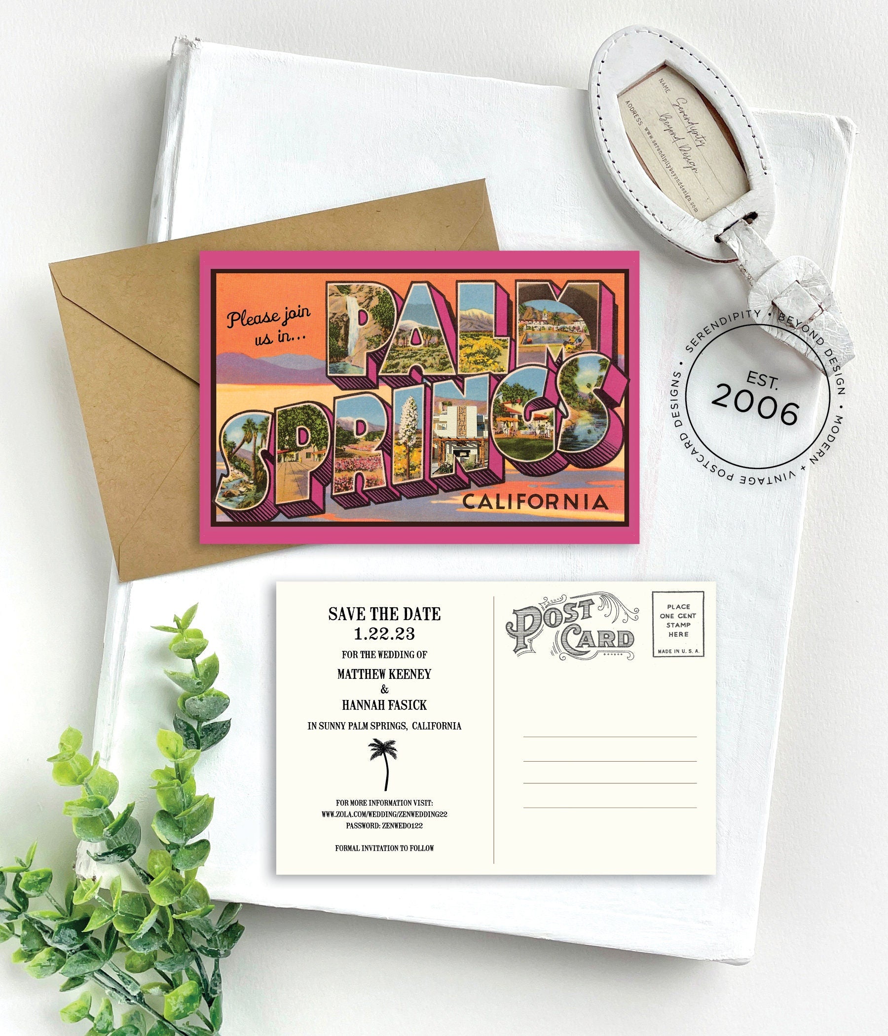 Save the Date - Palm Springs, California - Vintage Large Letter Postcard