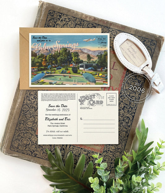 Save the Date - Palm Springs, California - Vintage Travel Postcard