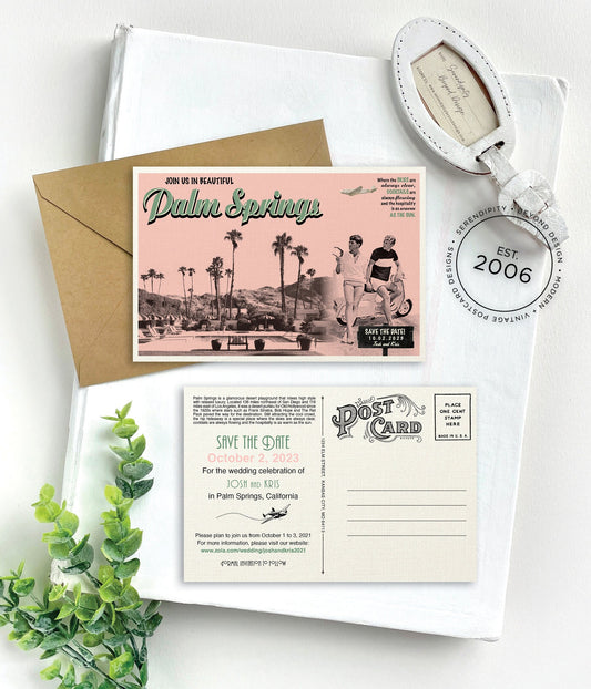 Save the Date - Palm Springs, California - Vintage Poster Art Postcard