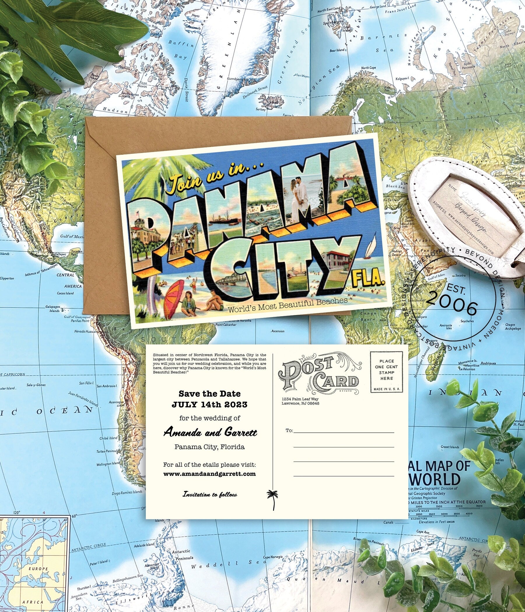 Save the Date - Panama City, Florida - Vintage Large Letter Postcard