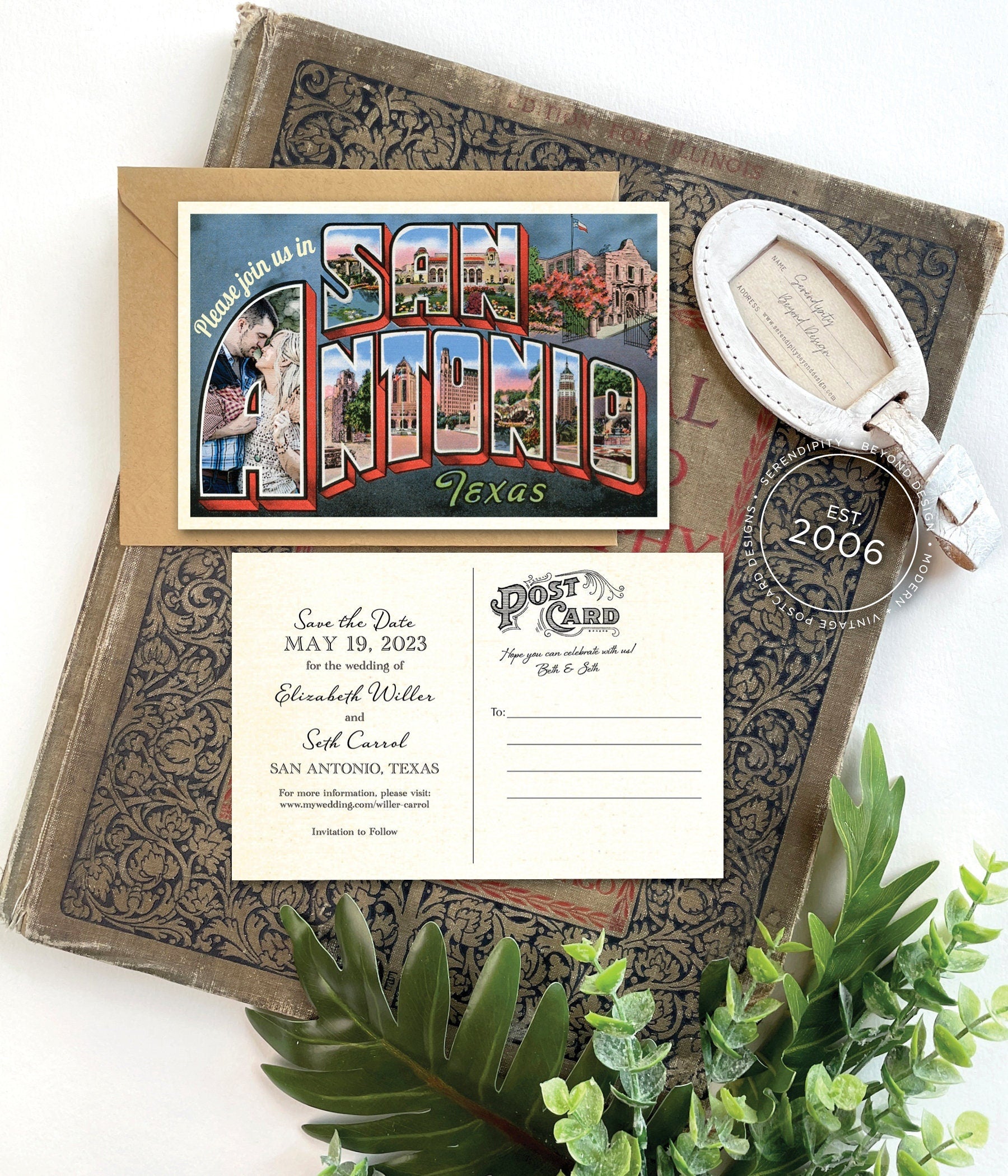 Save the Date - San Antonio, Texas - Vintage Large Letter Postcard