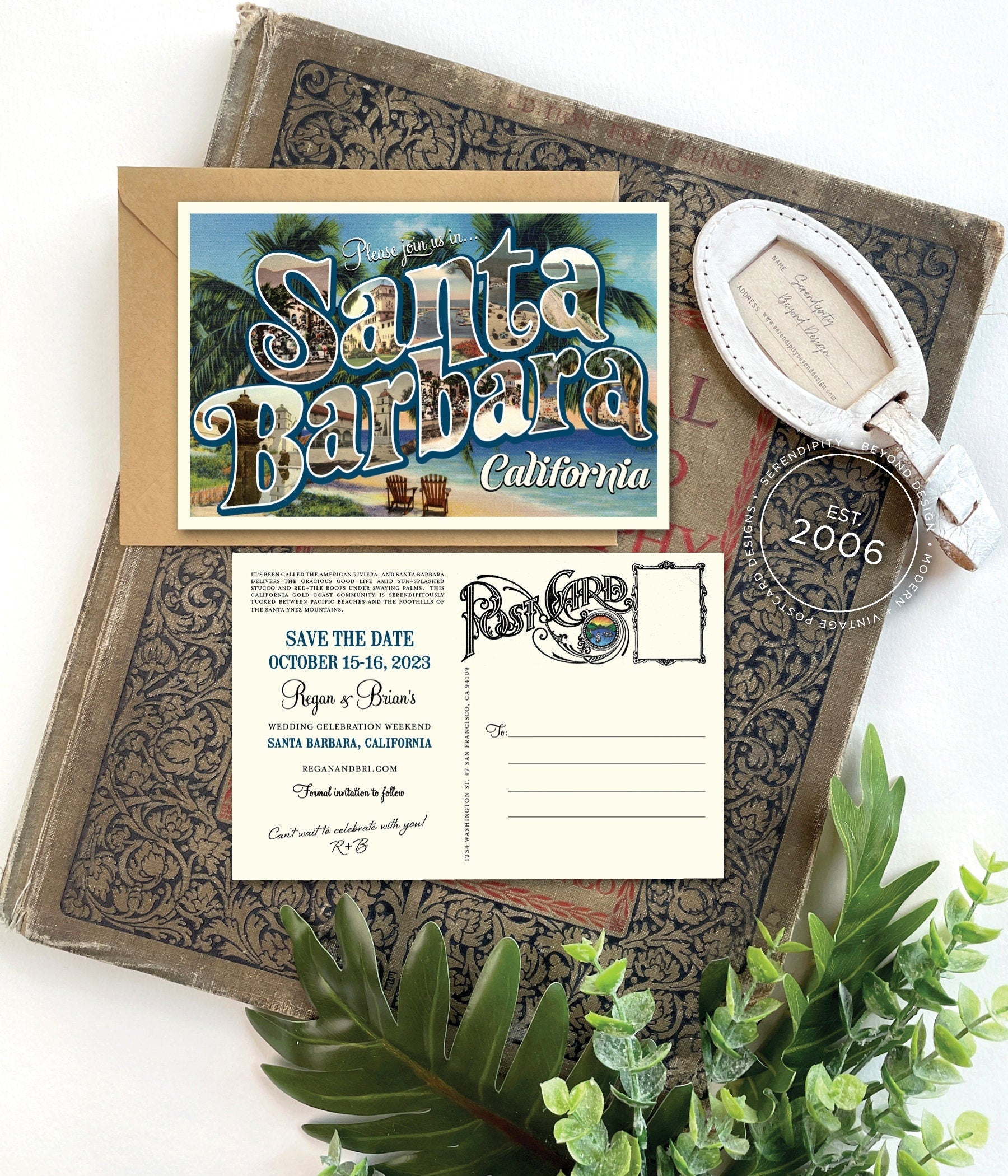Save the Date - Santa Barbara, California - Vintage Large Letter Postcard