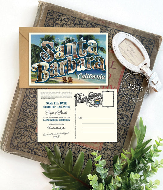 Save the Date - Santa Barbara, California - Vintage Large Letter Postcard