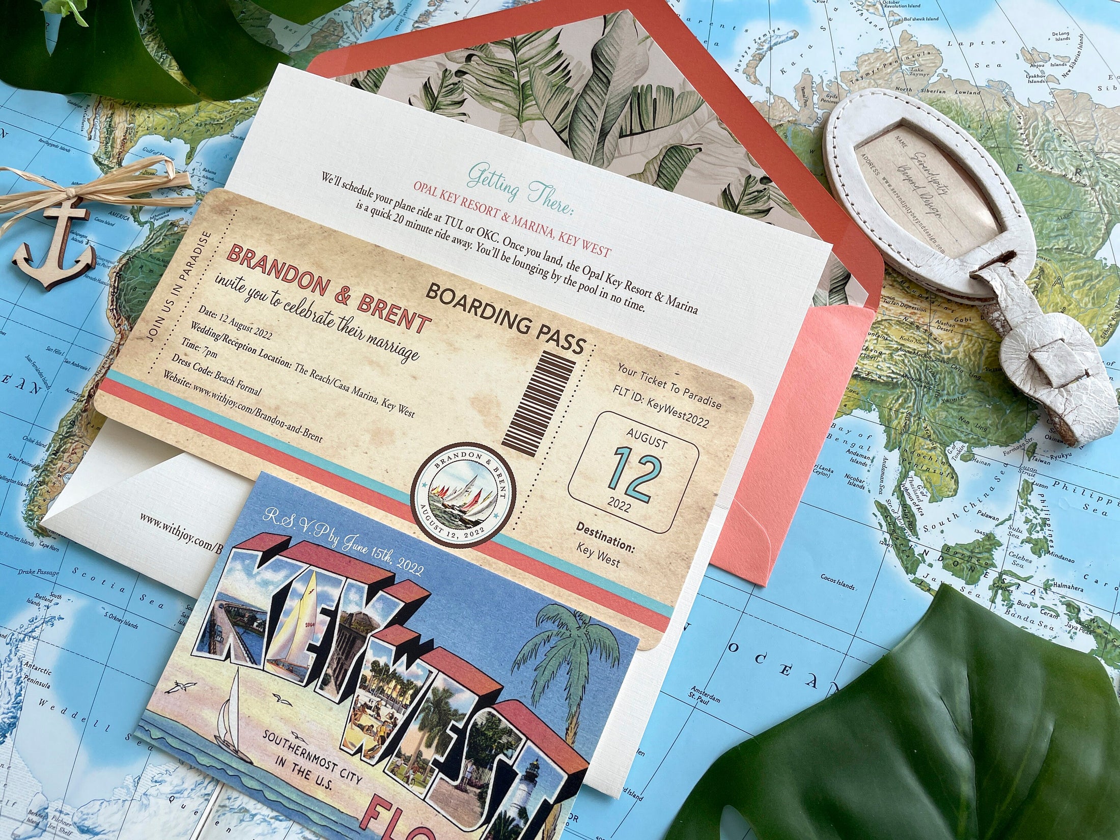 Key West Boarding Pass Wedding Invitation (Hemingway House)