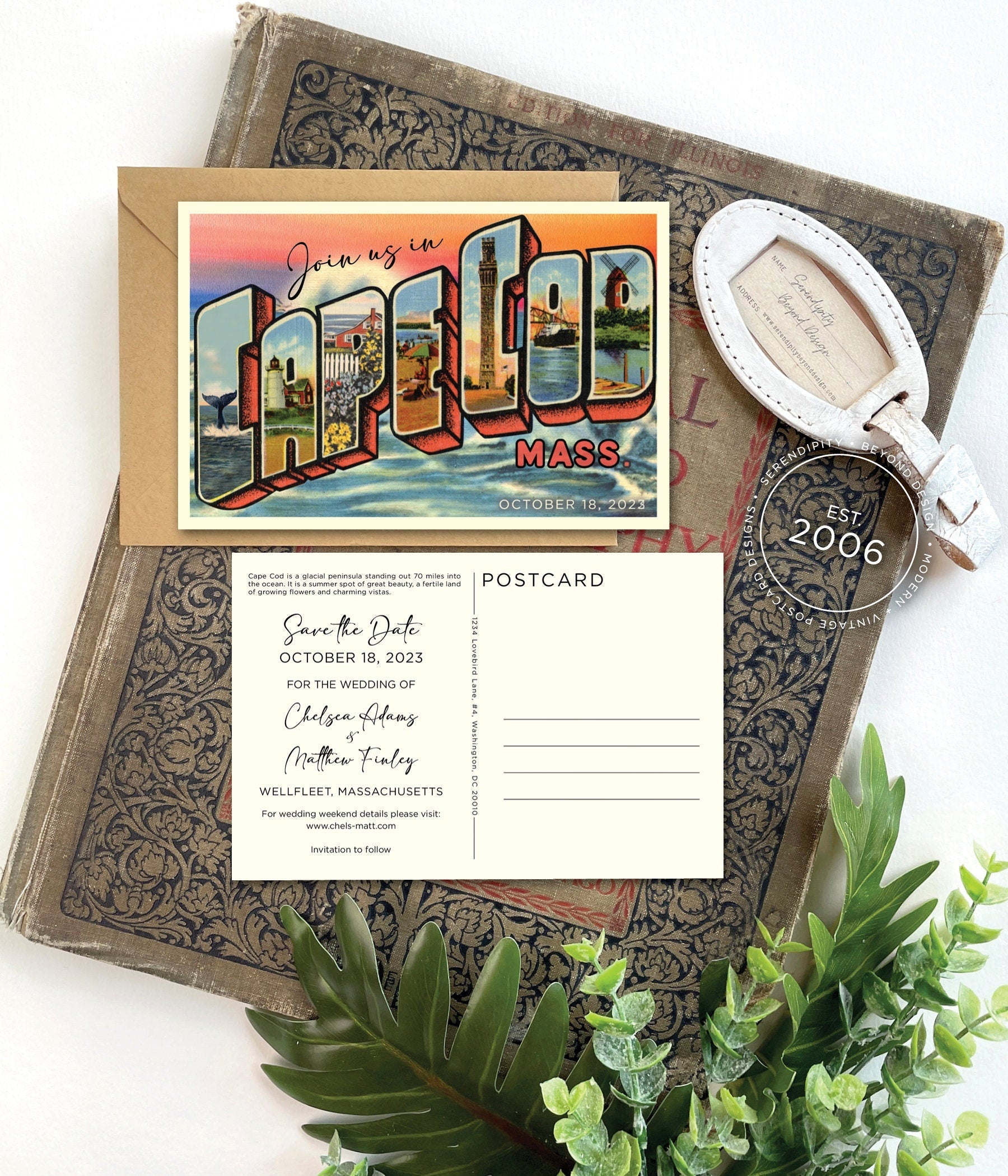 Save the Date - Cape Cod, Massachusetts -  Vintage Large Letter Postcard