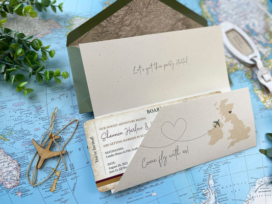 Vintage Boarding Pass Wedding Invitation (Scotland)