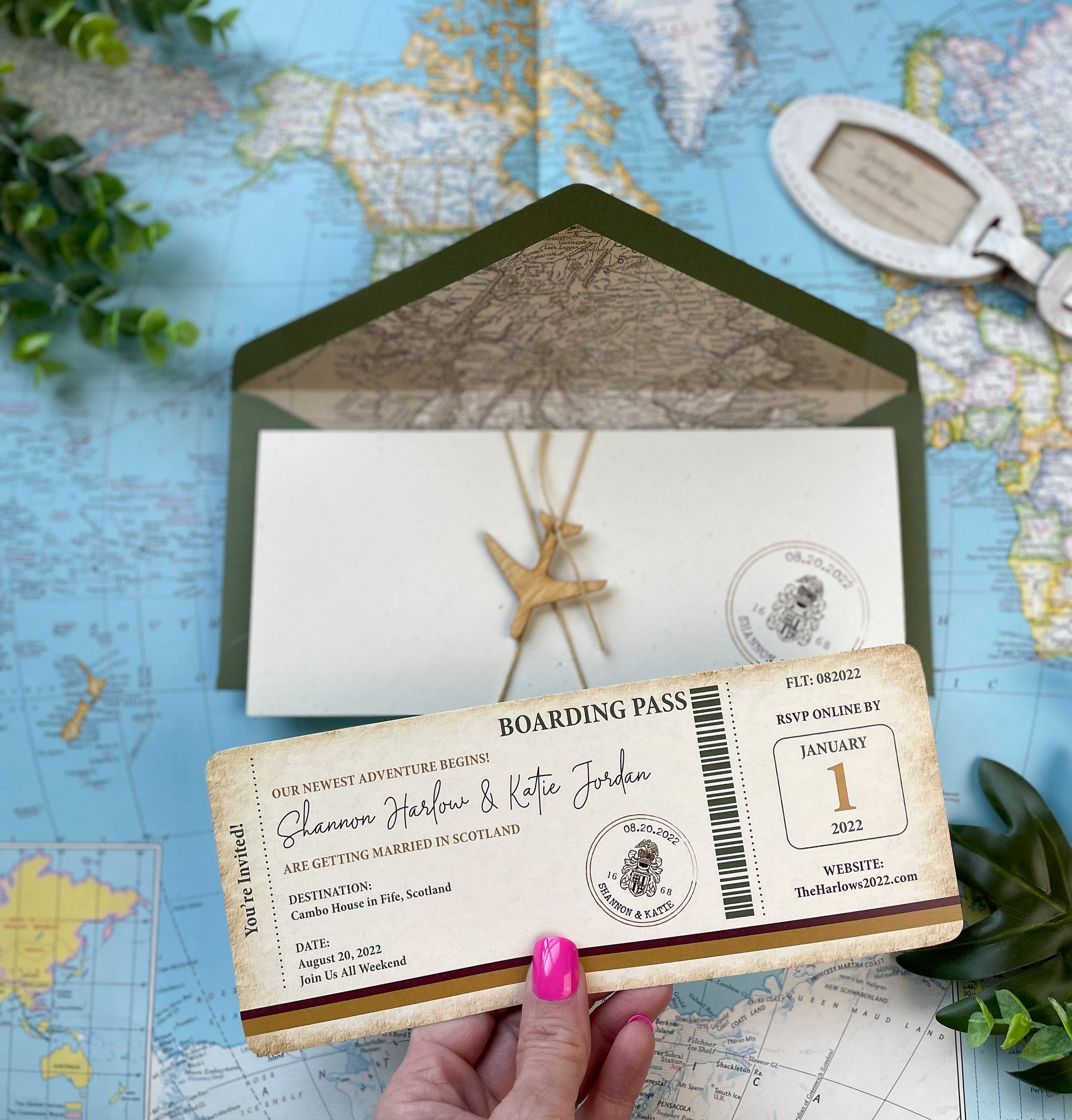 Vintage Boarding Pass Wedding Invitation (Scotland)