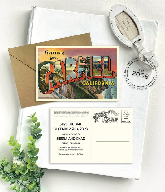 Save the Date - Carmel, California -  Vintage Large Letter Postcard