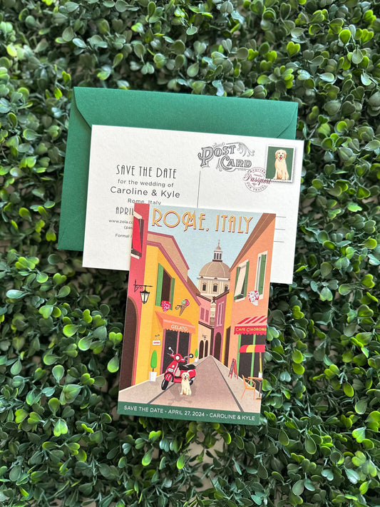 Vintage Travel Poster Save the Date Postcard (Rome, Italy)