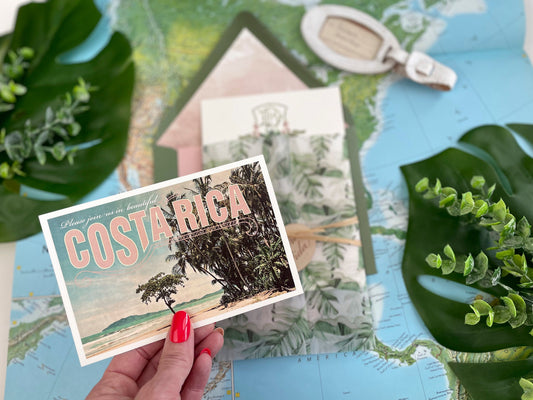 Tropical Vellum and Monogram Wedding Invitation (Costa Rica)