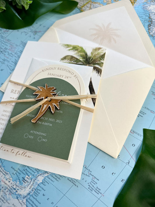 Watercolor Palm Tree Wedding Invitation (Islamorada, Florida)