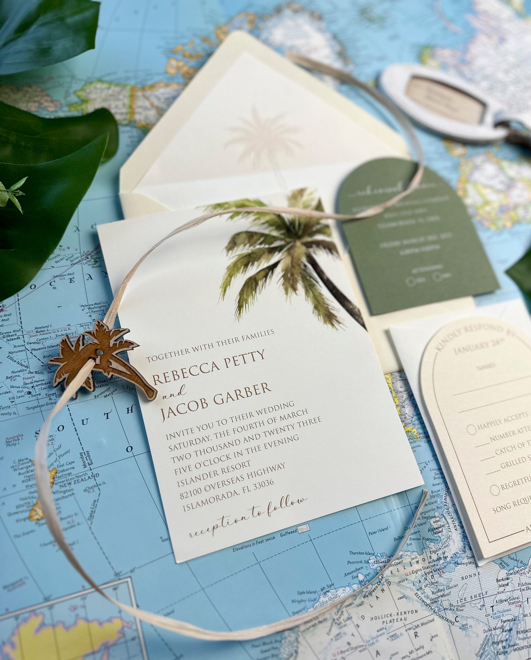 Watercolor Palm Tree Wedding Invitation (Islamorada, Florida)