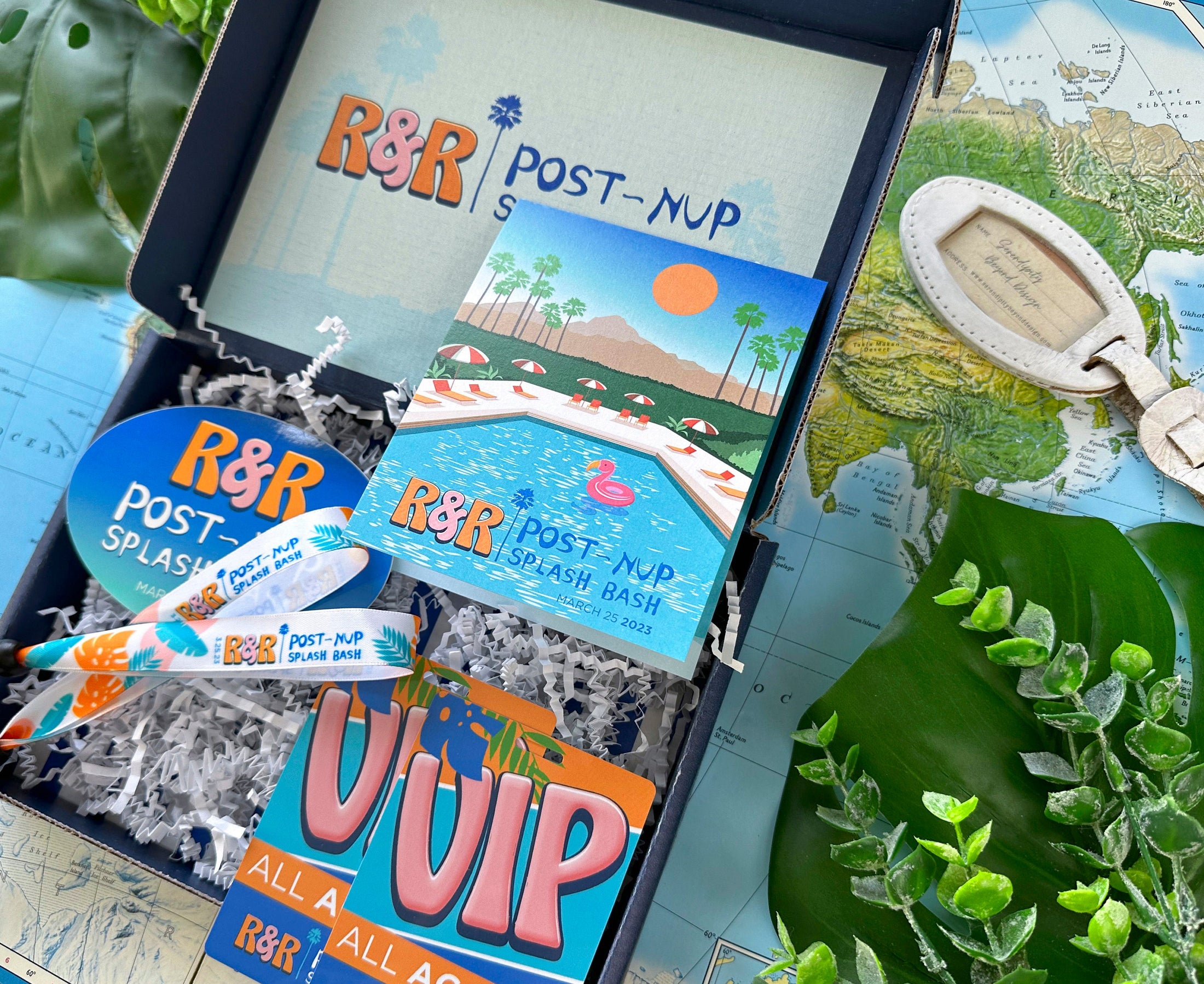 Festival Themed Pool Party Boxed Invitation (Palm Springs, California)