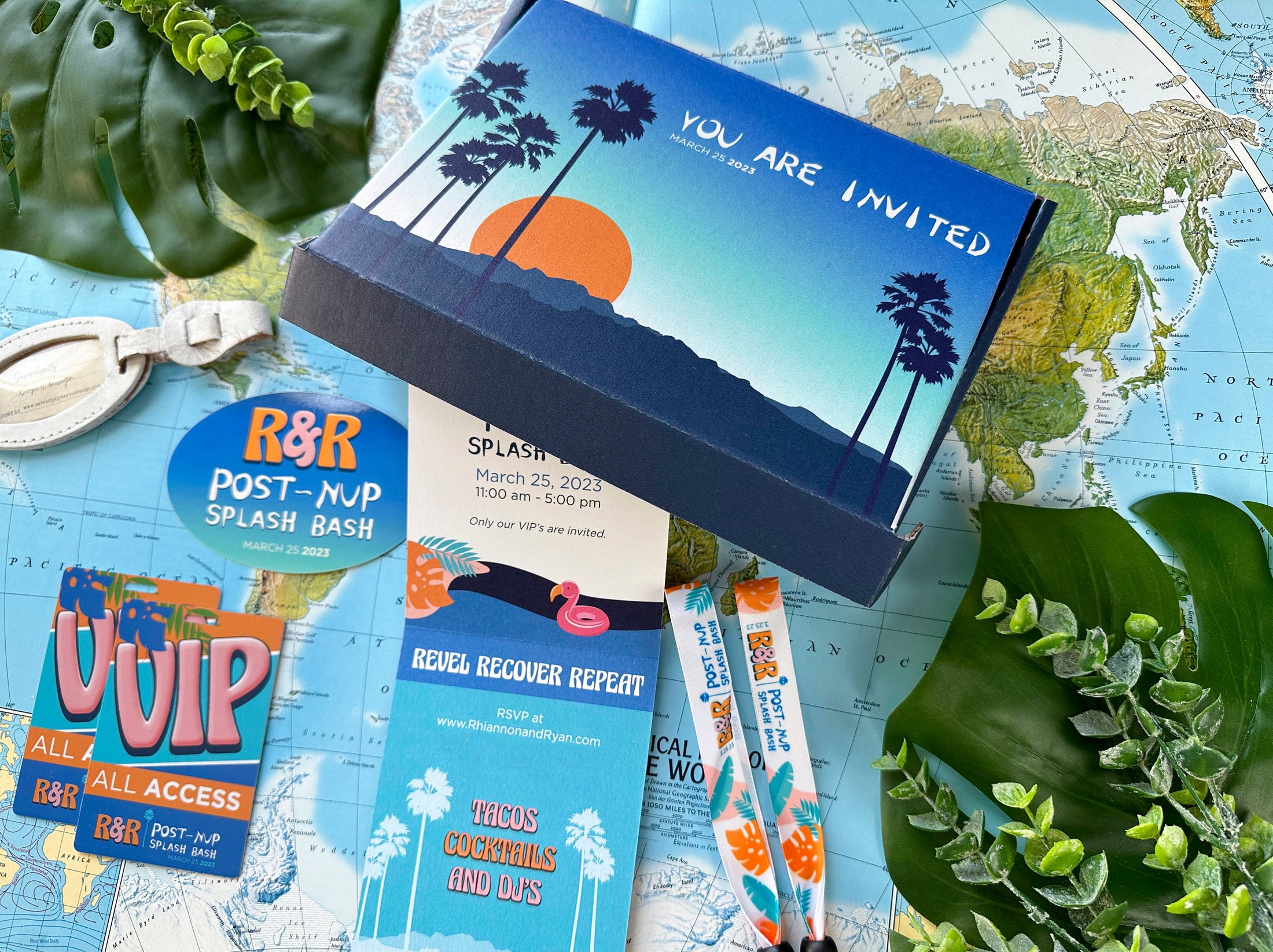 Festival Themed Pool Party Boxed Invitation (Palm Springs, California)