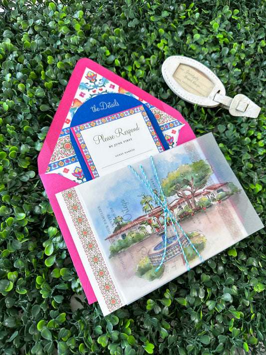 Custom Watercolor Wedding Invitation (Casa Romantica, California)