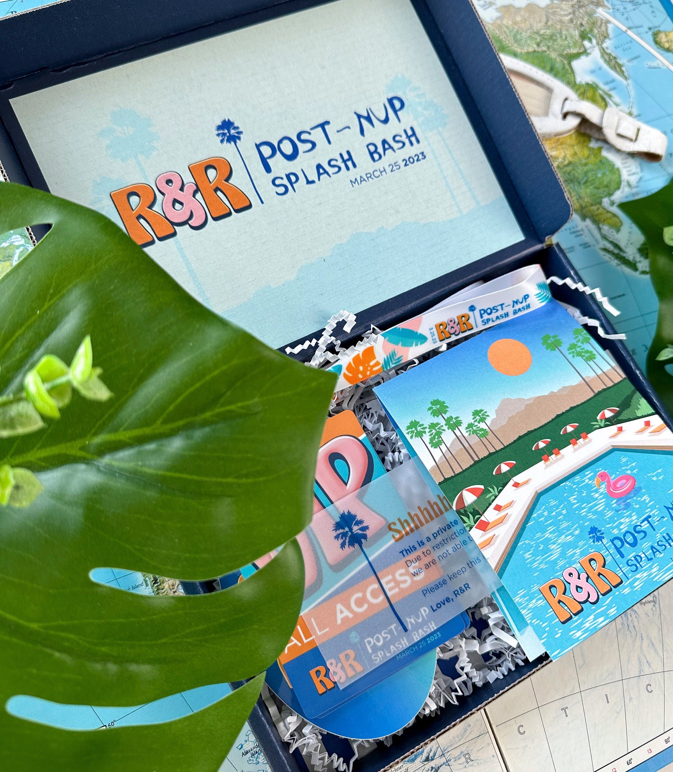 Festival Themed Pool Party Boxed Invitation (Palm Springs, California)