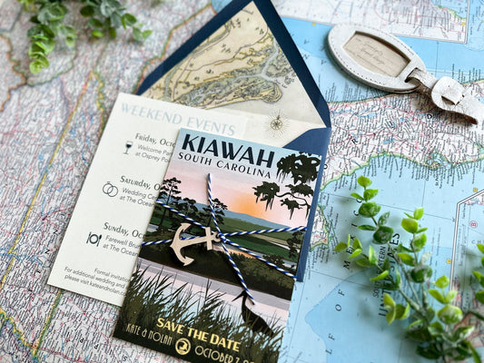 Vintage Travel Poster Save the Date (Kiawah Island, North Carolina)