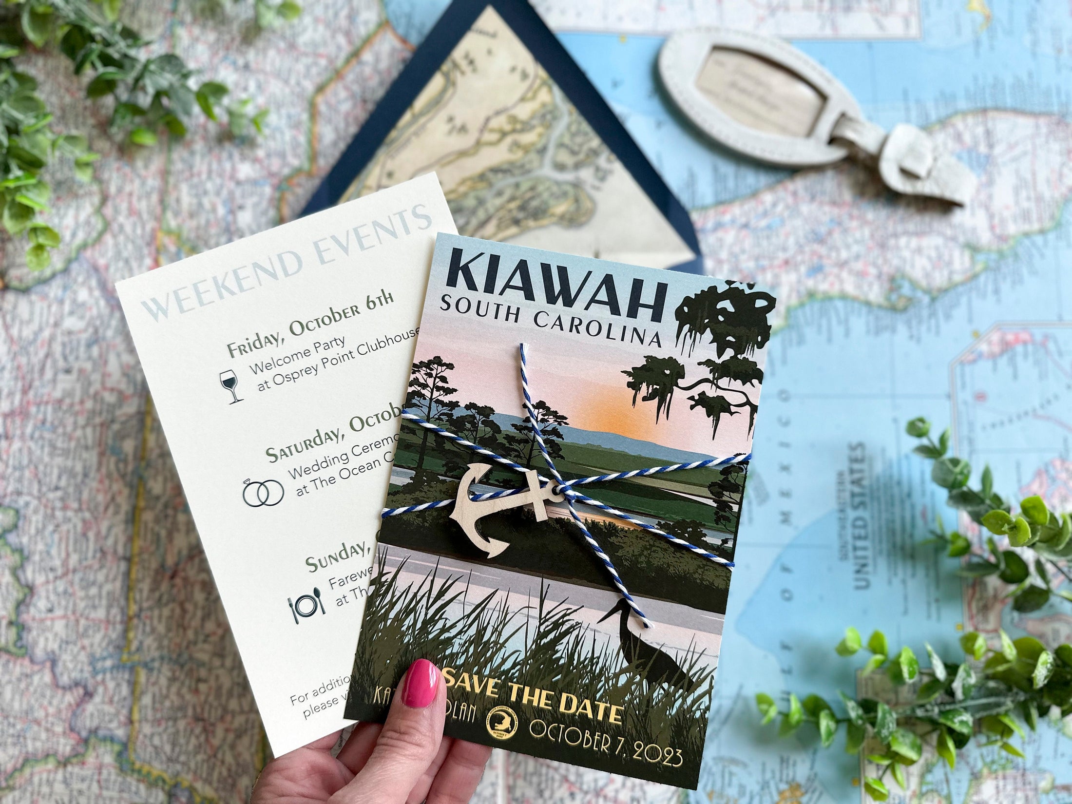 Vintage Travel Poster Save the Date (Kiawah Island, North Carolina)