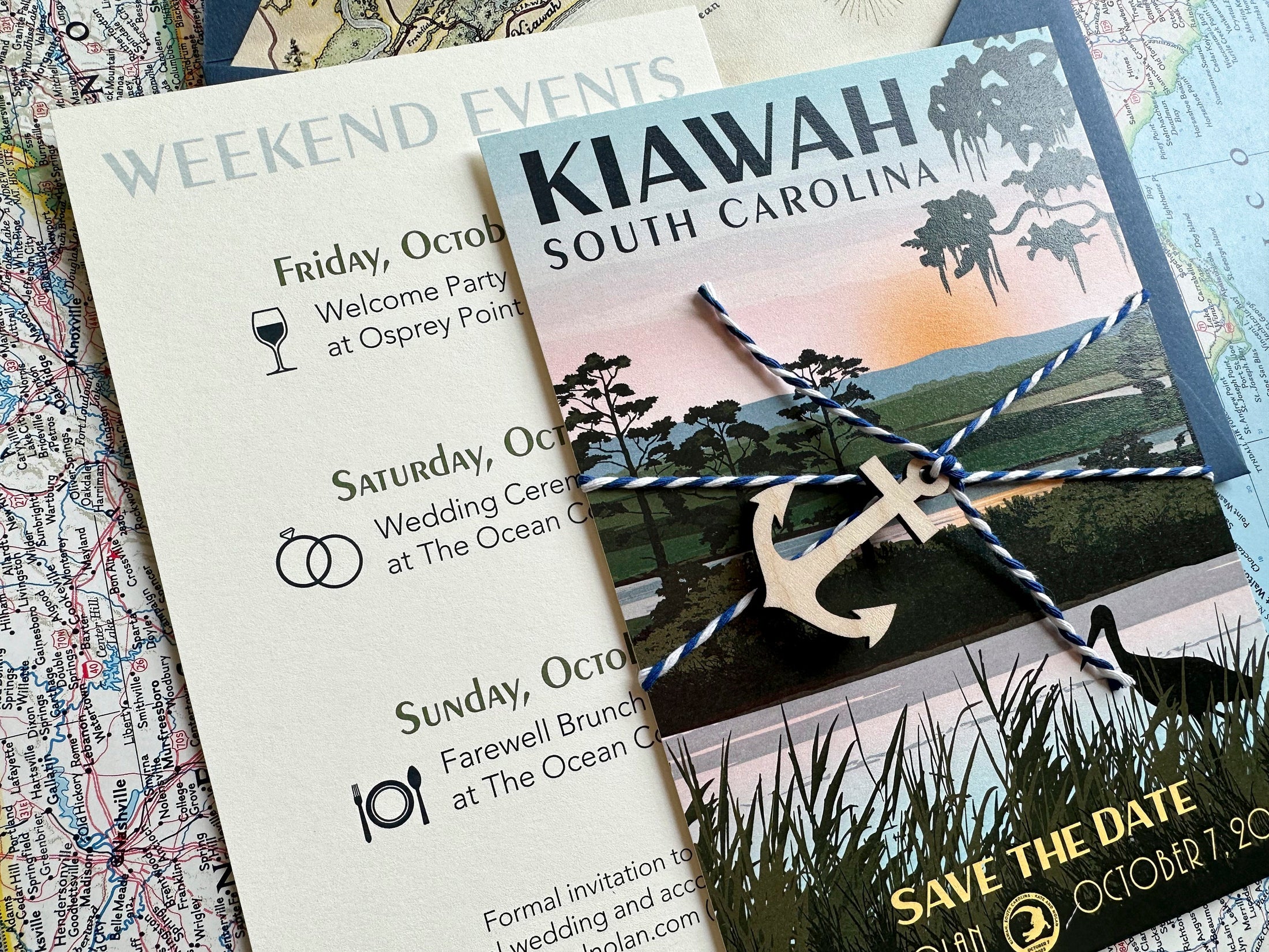 Vintage Travel Poster Save the Date (Kiawah Island, North Carolina)