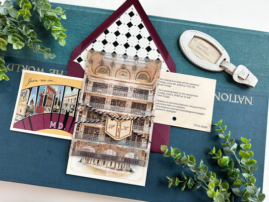 Watercolor Library Custom Wedding Invitation (George Peabody Library)