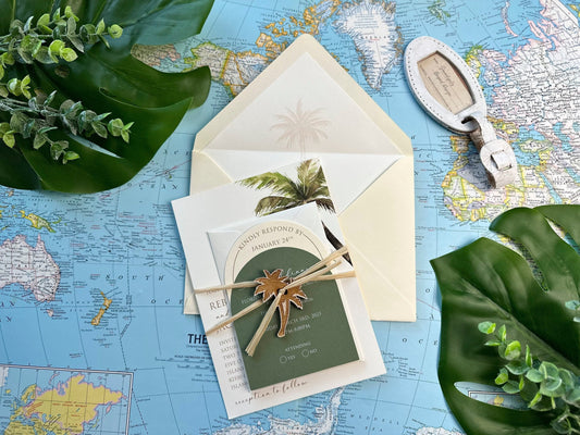 Watercolor Palm Tree Wedding Invitation (Islamorada, Florida)
