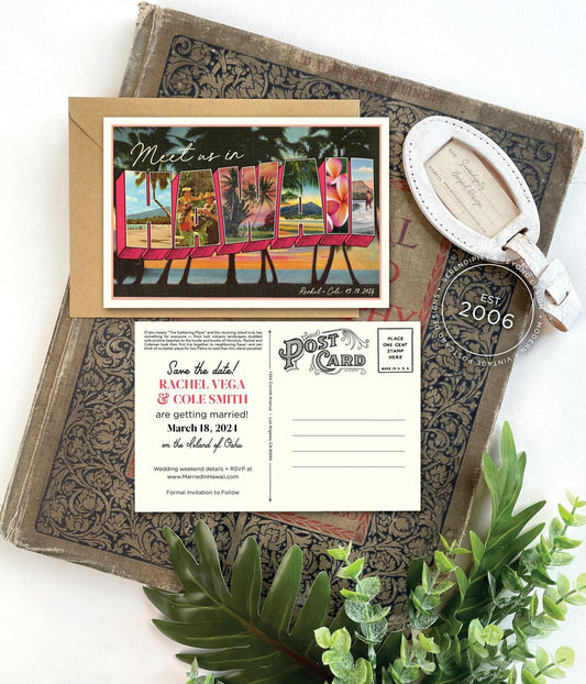 Save the Date - Oahu Hawaii - Vintage Large Letter Postcard