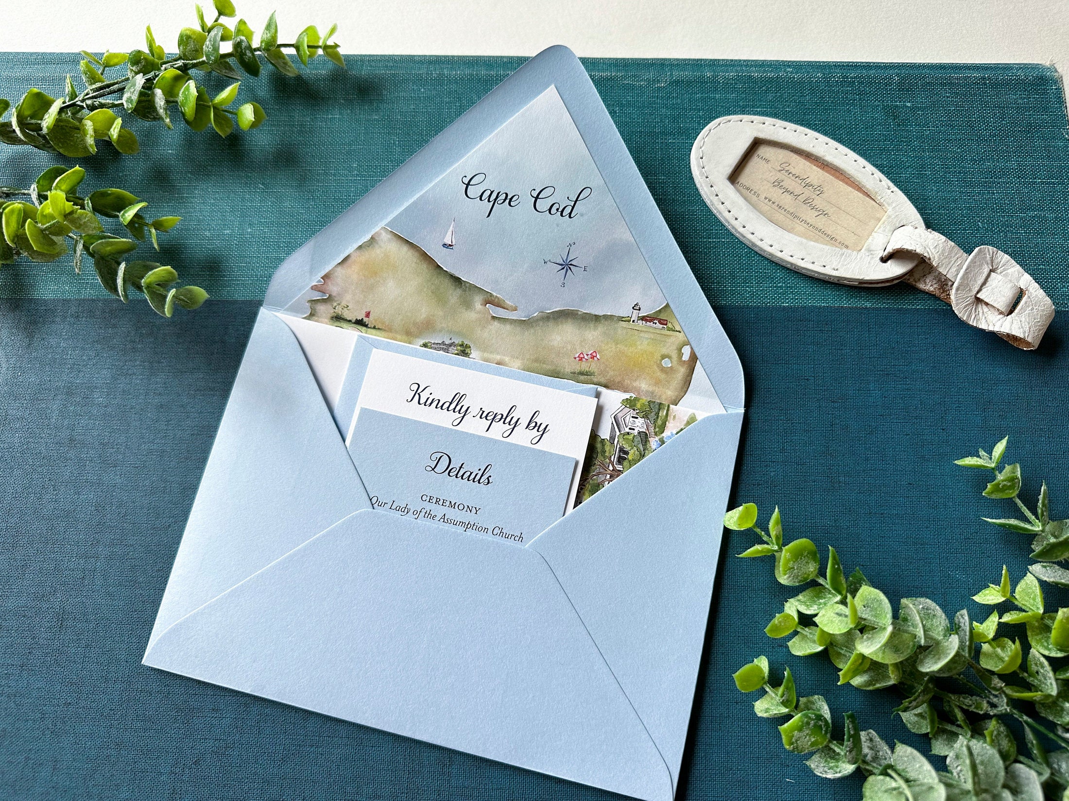Custom Watercolor Map Wedding Invitation - Wianno Club (Cape Cod, Massachusetts)