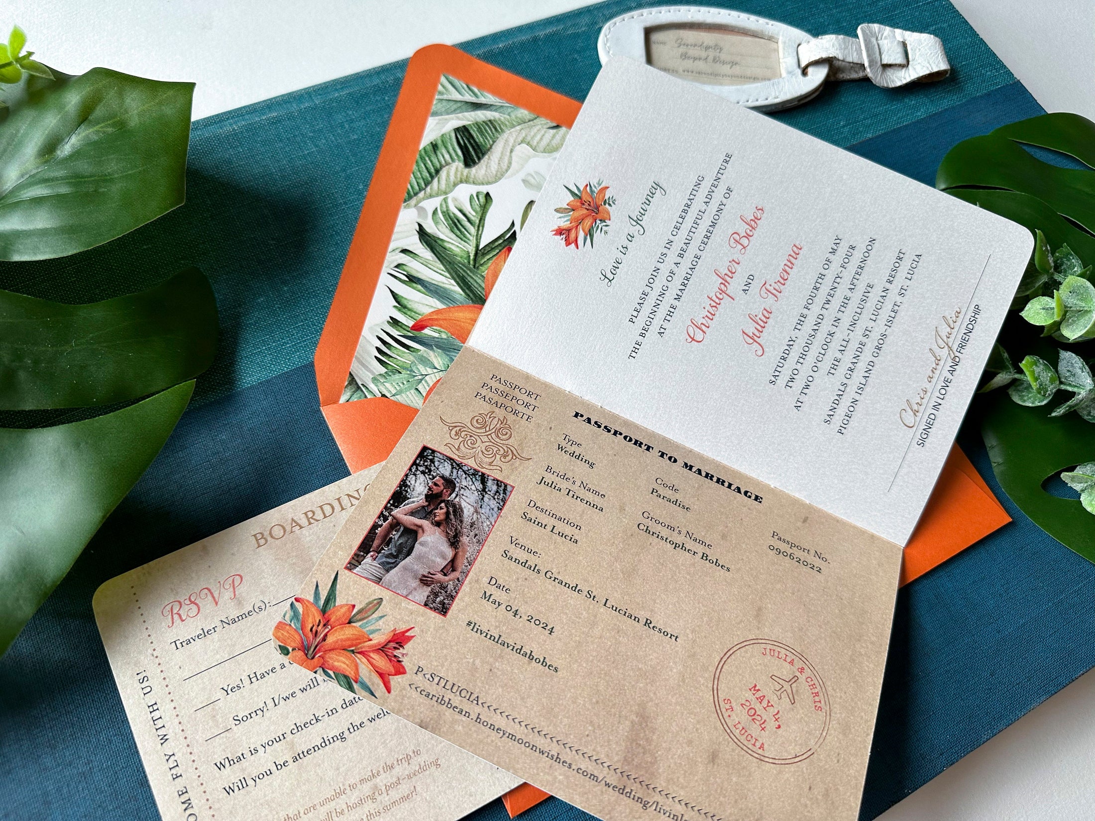 Caribbean Passport Destination Wedding Invitation (St Lucia)