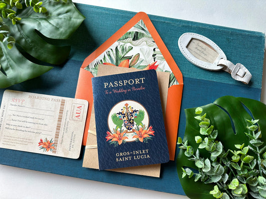 Caribbean Passport Destination Wedding Invitation (St Lucia)
