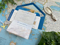 Load image into Gallery viewer, Blue and Gold  Passport + Boarding Pass Wedding Invitation (Santorini, Greece)
