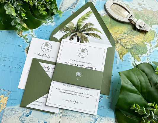 Modern Palm Tree Wedding Invitation (Santa Barbara, California)