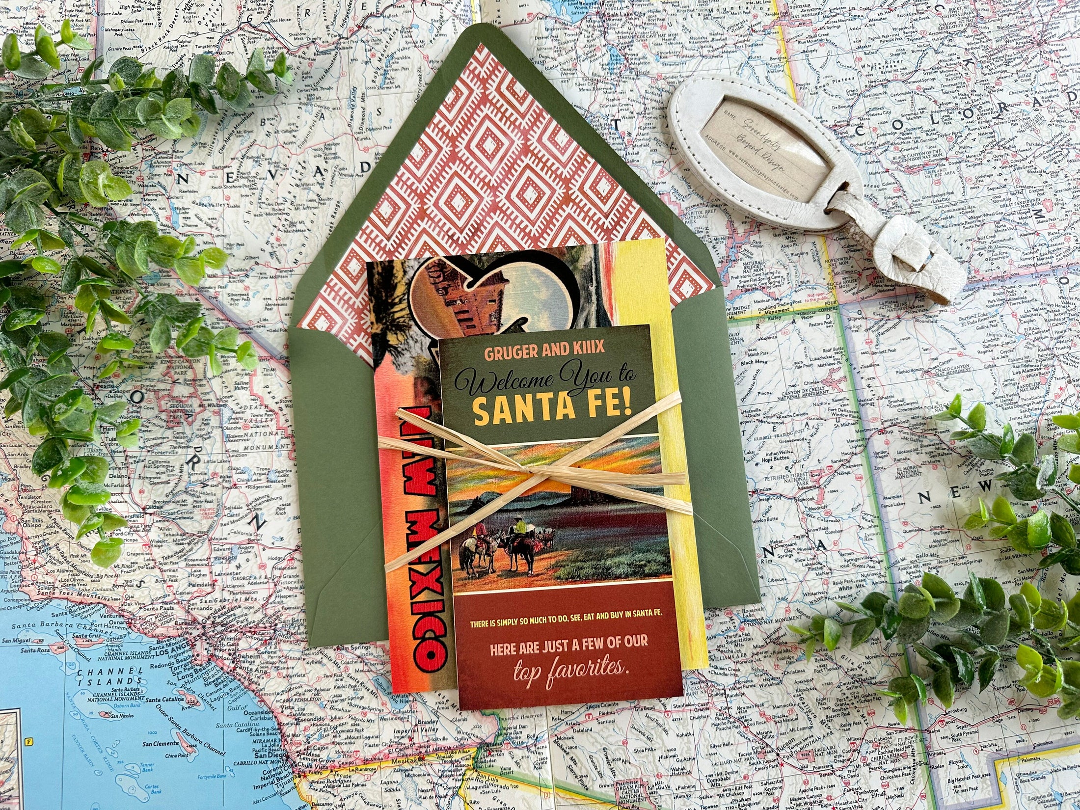 Custom Retro Travel Brochure Wedding Invitation (Santa Fe, New Mexico)