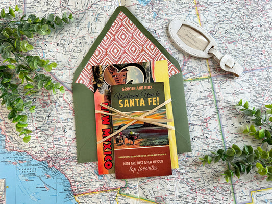 Custom Retro Travel Brochure Wedding Invitation (Santa Fe, New Mexico)